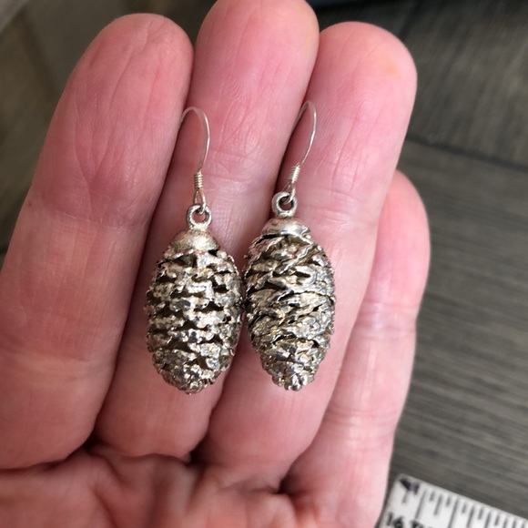Vintage Silver Plated Tiny Pinecone Earrings - Picture 8 of 11